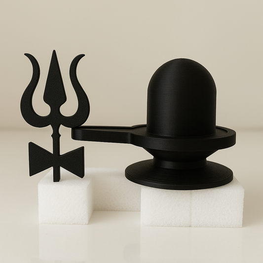 Shivling with Trishul & Damru | Hindu Home Temple Decor | Spiritual Gift | 3D Printed